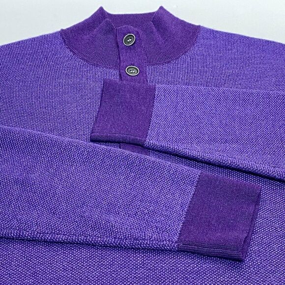 Untuckit Men's M Sorensen Purple Merino Wool Sweater Mock Neck 1/4 Button VGUC - Picture 4 of 8